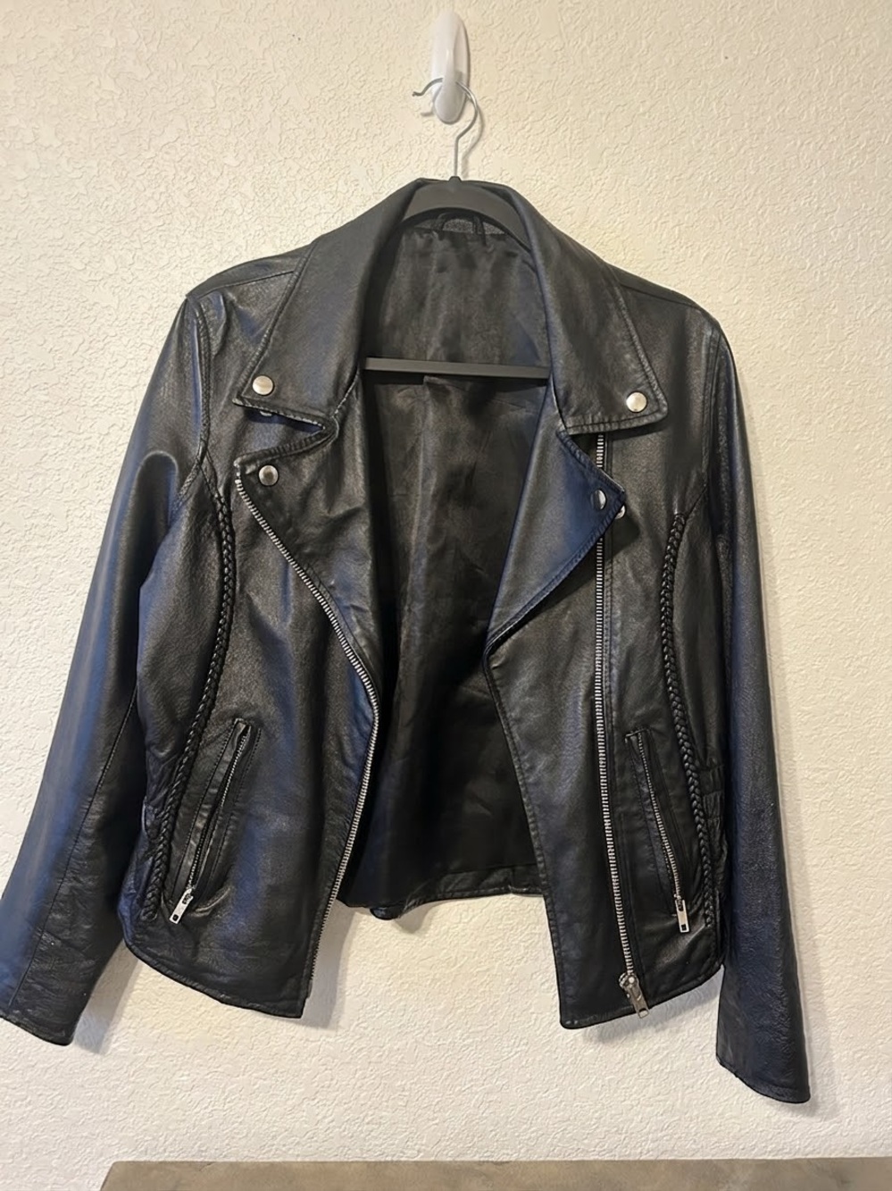 Excel Bikers Stuff Leather Black Moto Jacket Braided Small 18" P2P